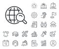 Global Search line icon. World sign. Salaryman, gender equality and alert bell. Vector