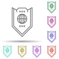 Global secure shield multi color icon. Simple thin line, outline vector of security icons for ui and ux, website or mobile Royalty Free Stock Photo
