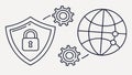 Global Security and Technology Icons Shield, Globe, Gear Vector, vector design Generative AI Royalty Free Stock Photo