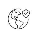 Global security, verified access. Earth, shield and checkmark. Pixel perfect vector icon