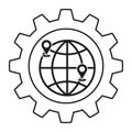Global settings icon. Earth gear symbol. Location technology Vector. Service network graphic. Royalty Free Stock Photo