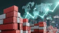 Global shipping growth concept with stacked cargo containers and digital graph Royalty Free Stock Photo