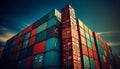Global shipping industry delivers cargo containers to commercial docks at night generated by AI Royalty Free Stock Photo