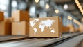 Global shipping package on conveyor belt in distribution center Royalty Free Stock Photo