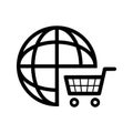 Global shopping, cart icon. Black vector illustration Royalty Free Stock Photo