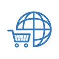 Global shopping, cart icon.Blue vector Royalty Free Stock Photo