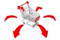 Global Shopping Concept. Shopping Cart Trolley with Glowing Red Royalty Free Stock Photo