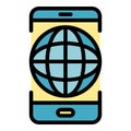 Global smartphone strategy icon color outline vector