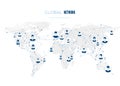 Global social network connection. User avatars connected to the worldwide network. Internet concept on world map background