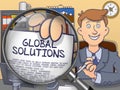 Global Solutions through Magnifier. Doodle Concept.