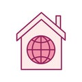 Global sphere in house line and fill style icon vector design