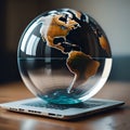 Global sphere on the keyboard Royalty Free Stock Photo