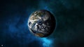 Global sphere planet. Realistic earth rotating on black Loop. Texture map courtesy of NASA.