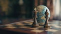 Global Strategy: Chess Pieces and a Globe Royalty Free Stock Photo
