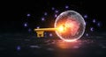 Global Strategy Concept Key to Unlock Knowledge Network Illuminated golden key unlocking a glowing earth symbolizing global