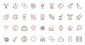 Social media, global network technology trendy red black thin line icons set, tower and satellite, support Royalty Free Stock Photo