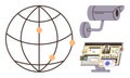 Global Surveillance Concept with Camera, Screen, and Network Connections Royalty Free Stock Photo