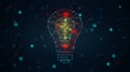 Global system networking and artificial intelligence concept. light bulb in space color background, lightbulbs inside lightbulb.