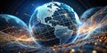 Global Tech Innovation Witnessing the Future of Data Communication as a Digital Globe Soars Through Interconnected Royalty Free Stock Photo