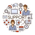 Global technical support vector concept design with customer assistance phone assistant service or call center