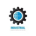 Global technology gear concept business logo template design. Globe world and cogwheel mechanic sign. Computer network SEO icon. Royalty Free Stock Photo