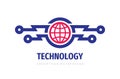 Global Technology Logo Design. Block chain network symbol. Computer network sign. Digital data information icon. Vector