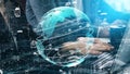 Global Technology Network Visualization with Laptop and Digital Interactions Symbolizing Future Connectivity and Royalty Free Stock Photo