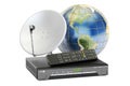 Global telecommunications concept. Digital satellite receiver wi