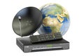 Global telecommunications concept. Digital satellite receiver wi