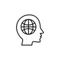 Global thinking vector icon. filled flat sign for mobile concept and web design. Head and globe glyph icon. Symbol, logo Royalty Free Stock Photo