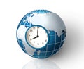 Global time concept. Collage of planet Earth with clockface inside of it, isolated on white Royalty Free Stock Photo