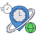 Global time icon vector earth planet and clock