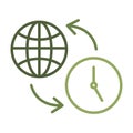 Global time sync. World clock arrows. International schedule Vector. Earth element graphic. Royalty Free Stock Photo