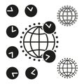 Global time zones concept. World clock synchronization. International timekeeping symbols. Vector illustration. EPS 10.