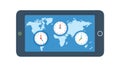 Global Time Zones on Tablet, Digital World Clock App, vector design Generative AI Royalty Free Stock Photo