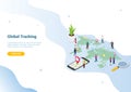 Global tracking concept with team people men and woman with isometric 3d for website template banner or landing homepage - vector