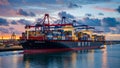 Global Trade Marvel: Sunset Serenade at Maritime Hub Royalty Free Stock Photo