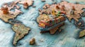 Global Trade Miniature Cargo Ship on a World Map Royalty Free Stock Photo