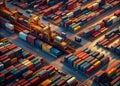 Global Trade Network Unveiled A Stunning Aerial Perspective of Cargo Ships and Containers Highlighting the Complexities Royalty Free Stock Photo