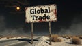 Global trade sign in desert at night with moon and clouds Royalty Free Stock Photo