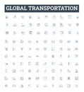 Global transportation vector line icons set. Logistics, Fleet, Shipping, Cargo, Movement, Mobility, Distribution