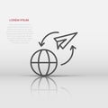 Global travel icon in flat style. Paper plane vector illustration on white isolated background. International transport business Royalty Free Stock Photo