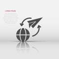 Global travel icon in flat style. Paper plane vector illustration on white isolated background. International transport business Royalty Free Stock Photo