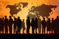 Global Unity: Silhouettes of Diverse People Standing Together on World Map Royalty Free Stock Photo