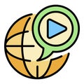 Global video blog icon color outline vector