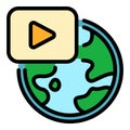 Global video work icon color outline vector