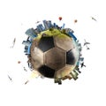 Global view of soccer world. football ball as a planet