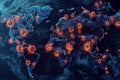 Global viral spread map highlighting areas of concern and active outbreaks in various regions during recent months