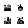 Global warming black glyph icons set on white space Royalty Free Stock Photo