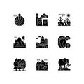 Global warming black glyph icons set on white space Royalty Free Stock Photo